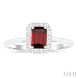 6x4 MM Octagonal Shape Garnet and 1/6 Ctw Round Cut Diamond Halo Semi-Precious Ring in 14K White Gold