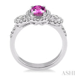 7x5 MM Oval Cut Pink Sapphire and 1/2 Ctw Round Cut Diamond Precious Ring in 14K White Gold