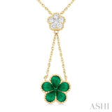 4x3 MM Pear Cut & 1.8 MM Round Emerald and 1/5 Ctw Round Cut Diamond Floral Blossom Precious Necklace in 14K Yellow Gold