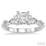 1/2 Ctw Diamond Engagement Ring with 1/3 Ct Princess Cut Center Stone in 14K White Gold