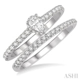 3/4 Ctw Diamond Wedding Set With 5/8 Ct Pear Cut Diamond Engagement Ring and 1/6 Ct Wedding Band in 14K White Gold