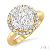 1 1/2 Ctw Lovebright Round Cut Diamond Engagement Ring in 14K Yellow and White Gold