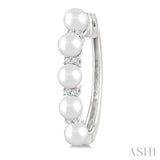 1/6 Ctw 4MM White Pearl and Round Cut Diamond Fashion Hoop Earring in 10K White Gold