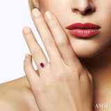 6x4 MM Embraced Oval Shape Ruby and 1/5 Ctw Round Cut Diamond Precious Ring in 10K White Gold