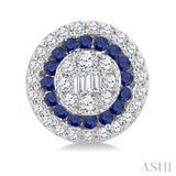 1/3 Ctw Circular Shape 1.00MM Round Cut Sapphire, Baguette and Round Cut Diamond Fusion Precious Stud Earring in 14K White Gold