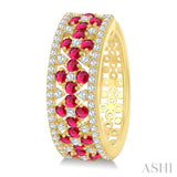 3/4 Ctw Floral Panel 1.80MM Round Cut Ruby and Round Cut Diamond Precious Hoop Earring in 14K Yellow Gold