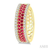 5/8 Ctw Twin Row 1.50MM Round Cut Ruby and Round Cut Diamond Precious Hoop Earring in 14K Yellow Gold