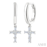 1/5 Ctw Princess and Baguette Cut Diamond Cross Petite Fashion Hoop Earrings in 10K White Gold
