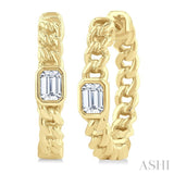 1/3 Ctw Bezel Set Emerald Cut Diamond Curb Link Fashion Hoop Earring in 14K Yellow Gold
