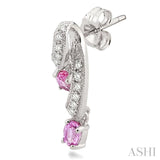 4x3 MM Oval Cut Pink Sapphire and 1/5 Ctw Round Cut Diamond Precious Earrings in 14K White Gold