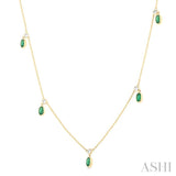 5x3 MM Oval Shape Emerald and 1/4 Ctw Round Cut Diamonds Precious Station Necklace in 14K Yellow Gold