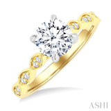 1/8 Ctw Round Cut Diamond Circular Shape Marquise Motif Carved Round Shape Semi-Mount Engagement Ring in 14K Yellow and White Gold