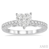5/8 Ctw Round Cut Diamond Heart Shaped Lovebright Ring in 14K White Gold