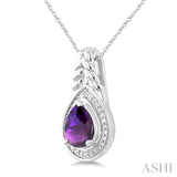 9X6MM Pear Cut Amethyst and 1/20 Ctw Round Cut Diamond Semi-Precious Pendant With Chain in Sterling Silver