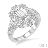 1 1/10 Ctw Emerald Shape Baguette and Round Cut Diamond Semi-Mount Engagement Ring in 14K White Gold