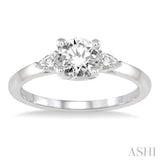 3/4 Ctw Pear and Round Cut Diamond Ladies Engagement Ring With 1/2 Ct Round Cut Center Stone in 14K White Gold