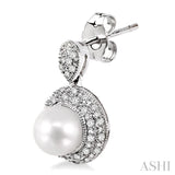 6 MM Cultured Pearl and 1/3 ctw Single Cut Diamond Earrings in 14K White Gold