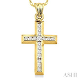 1/4 ctw Round Cut Diamond Cross Pendant in 10K Yellow Gold with Chain