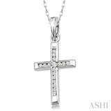 1/10 Ctw Single Cut Diamond Cross Pendant in 14K White Gold with Chain