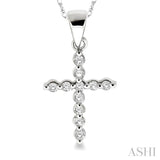 1/10 Ctw Round Cut Diamond Cross Petite Pendant in 10K White Gold with Chain