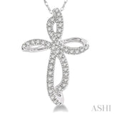 1/6 ctw Twirl Pattern Cross Round Cut Diamond Pendant With Link Chain in 10K White Gold