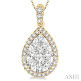 1 Ctw Pear Shape Diamond Lovebright Pendant in 14K Yellow and White Gold with Chain