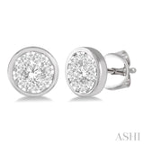 1/2 Ctw Medallion Lovebright Round Cut Diamond Bezel Stud Earring in 14K White Gold