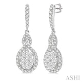 1 1/4 Ctw Oval Shape Dangling Lovebright Round Cut Diamond Earring in 14K White Gold