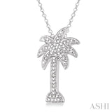 1/20 Ctw Round Cut Diamond Palm Tree Pendant in Sterling Silver with Chain