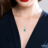 6x4 MM Oval Cut Emerald and 1/5 ctw Round Cut Diamond Pendant in 10K White Gold with Chain