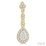 5/8 Ctw Pear Shape Halo Lovebright Round Cut Diamond Earrings in 14K Yellow and White Gold