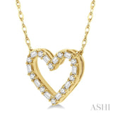 1/4 Ctw Heart Charm Baguette and Round Cut Diamond Pendant With Chain in 14K Yellow Gold