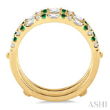 1.5 MM Emerald & 1/3 Ctw Baguette and Round Cut Diamond Insert Precious Ring in 14K Yellow Gold