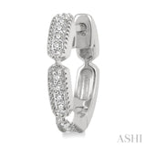 1/10 Ctw Lattice Long Hexagonal Pod Round Cut Diamond Huggie Petite Earrings in 10K White Gold