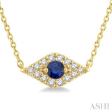 2.60 MM Round Cut Sapphire and 1/10 Ctw Evil Eye Round Cut Diamond Precious Petite Fashion Pendant With Chain in 10K Yellow Gold