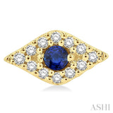 2.0 MM Round Cut Sapphire and 1/10 Ctw Evil Eye Round Cut Diamond Precious Petite Fashion Earring in 10K Yellow Gold
