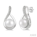 6x6 MM Drop Shape Cultured Pearls and 1/50 Ctw Round Cut Diamond Earrings in Sterling Silver