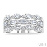 1 1/2 Ctw Triple Row Multi-Cut Diamond Fashion Band in 14K White Gold