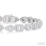 3 1/5 Ctw Mixed Shape Halo Fusion Baguette and Round Cut Diamond Bracelet in 14K White Gold