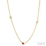 1.75 MM Ruby and 1/6 Ctw Round Cut Diamond Precious Station Necklace in 14K Yellow Gold