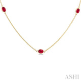 4x3 MM Oval Cut Ruby Precious Station Necklace in 14K Yellow Gold