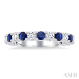 2.6 MM Sapphire and 3/8 Ctw Round Cut Diamond Precious Wedding Band in 14K White Gold