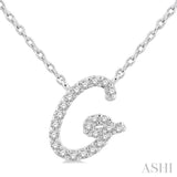 1/10 Ctw Initial 'G' Round cut Diamond Pendant With Chain in 10K White Gold
