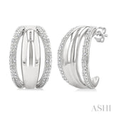 1/10 Ctw Split Dome Shape Round Cut Diamond Bold Half Hoop Earring in Sterling Silver