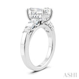 1 Ctw Emerald Shape Emerald and Round Cut Diamond Semi-Mount Engagement Ring in 14K White Gold