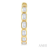 1 1/10 Ctw Bezel Set Emerald Cut Diamond Fashion Hoop Earring in 14K Yellow Gold