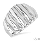 1/10 Ctw Ribbed Dome Shape Round Cut Diamond Bold Wide Fashion Band in Sterling Silver
