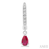 5x3 MM Pear Shape Ruby and 1/8 Ctw Round Cut Diamond Petite Fashion Huggie Earrings in 10K White Gold