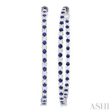 1.6 MM Round Cut Sapphire and 1 Ctw Round Cut Diamond Precious Inside-Out Alternating Hoop Earrings in 14K White Gold