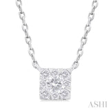 1/10 Ctw Lovebright Petite Square Shape Round Cut Diamond Fashion Pendant With Chain in 10K White Gold